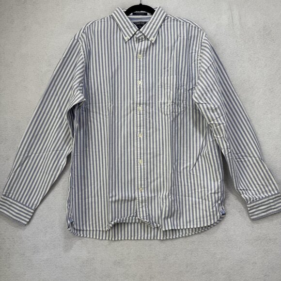 Lands' End Shirt Mens 16-16.5 Blue White Stripe Sail Rigger Oxford Button Down - Picture 1 of 12
